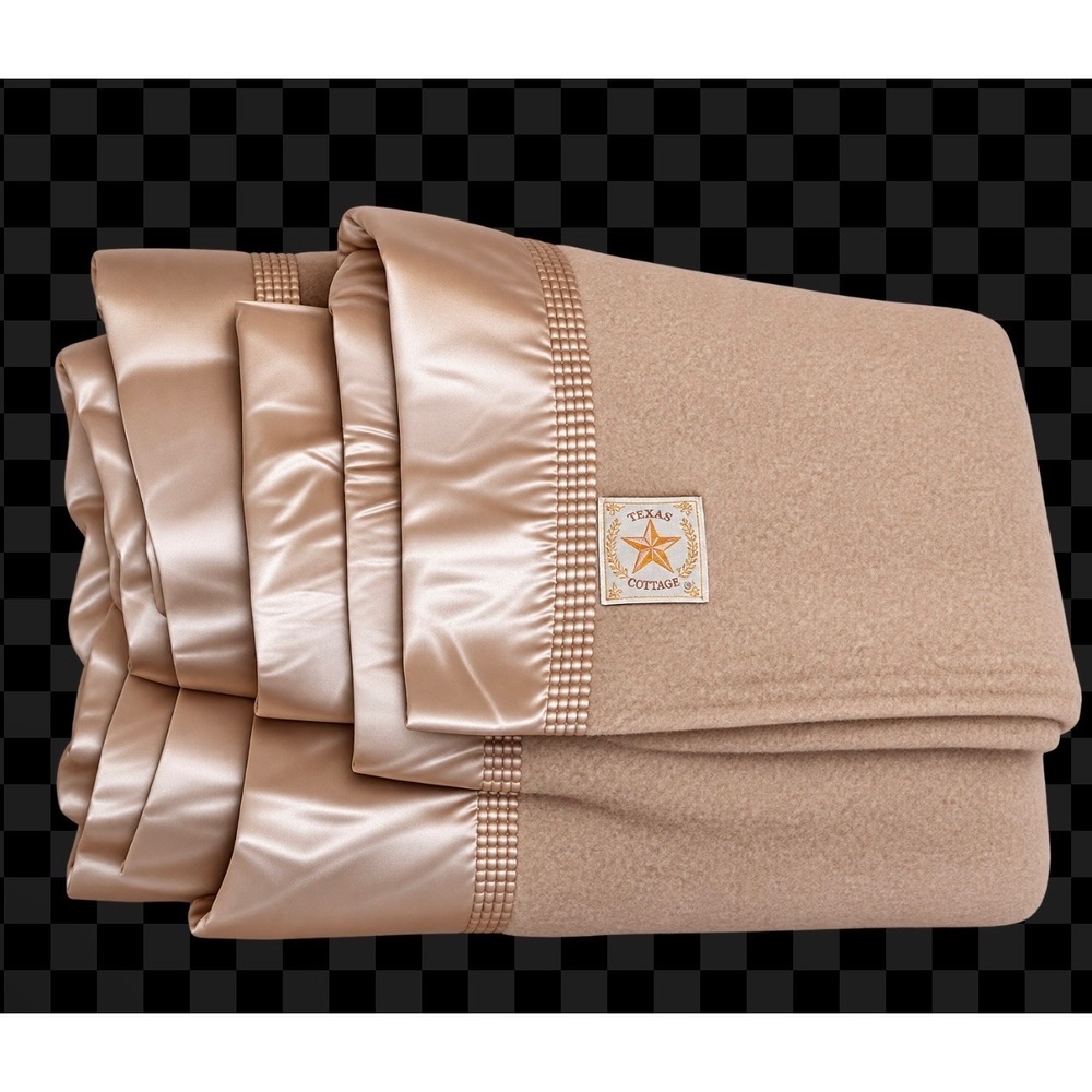 North Star Vintage Wool Blanket 72x90 Peach Pink Satin Trim Retro MCM